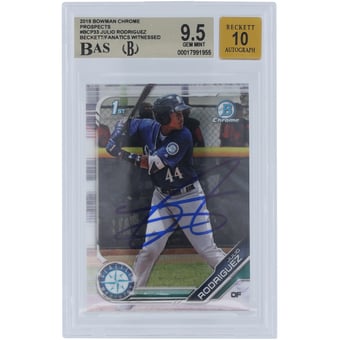 Julio Rodriguez Seattle Mariners Autographed 2019 Bowman Chrome #BCP-33 Beckett Fanatics Witnessed Authenticated 9.5/10 Card