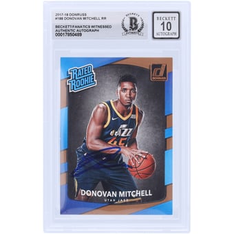 Donovan Mitchell Utah Jazz Autographed 2017-18 Panini Donruss #188 Beckett Fanatics Witnessed Authenticated 10 Rookie Card