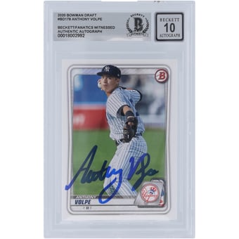 Anthony Volpe New York Yankees Autographed 2020 Bowman Draft #BD-178 Beckett Fanatics Witnessed Authenticated 10 Card