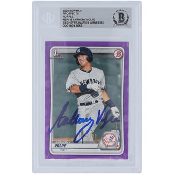 Anthony Volpe New York Yankees Autographed 2020 Bowman Prospects Purple #BP-139 #/250 Beckett Fanatics Witnessed Authenticated Card