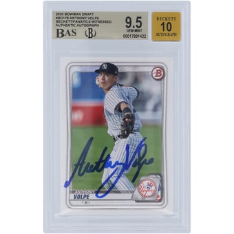 Anthony Volpe New York Yankees Autographed 2020 Bowman Draft #BD-178 Beckett Fanatics Witnessed Authenticated 9.5/10 Card