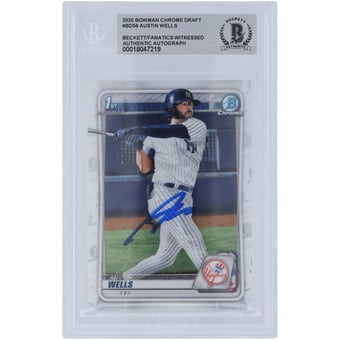 Austin Wells New York Yankees Autographed 2020 Bowman Chrome Draft #BD-56 Beckett Fanatics Witnessed Authenticated / Card