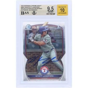 Wyatt Langford Texas Rangers Autographed 2023 Bowman Chrome Draft #BDC-106 Beckett Fanatics Witnessed Authenticated 9.5/10 Card