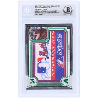 Paul Goldschmidt Arizona Diamondbacks Autographed 2018 Topps Museum Collection Emerald MLB Majestic Laundry Tag Relic #MM-PGO #1/1 Beckett Fanatics Witnessed Authenticated Card