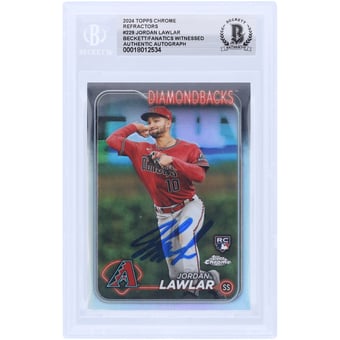 Jordan Lawlar Arizona Diamondbacks Autographed 2024 Topps Chrome Refractor #229 Beckett Fanatics Witnessed Authenticated Rookie Card