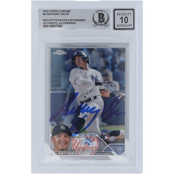Anthony Volpe New York Yankees Autographed 2023 Topps Chrome #4 Beckett Fanatics Witnessed Authenticated 10 Rookie Card