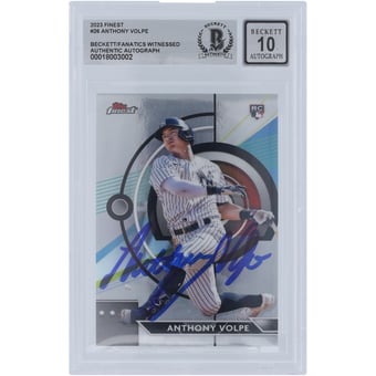 Anthony Volpe New York Yankees Autographed 2023 Topps Finest #26 Beckett Fanatics Witnessed Authenticated 10 Rookie Card