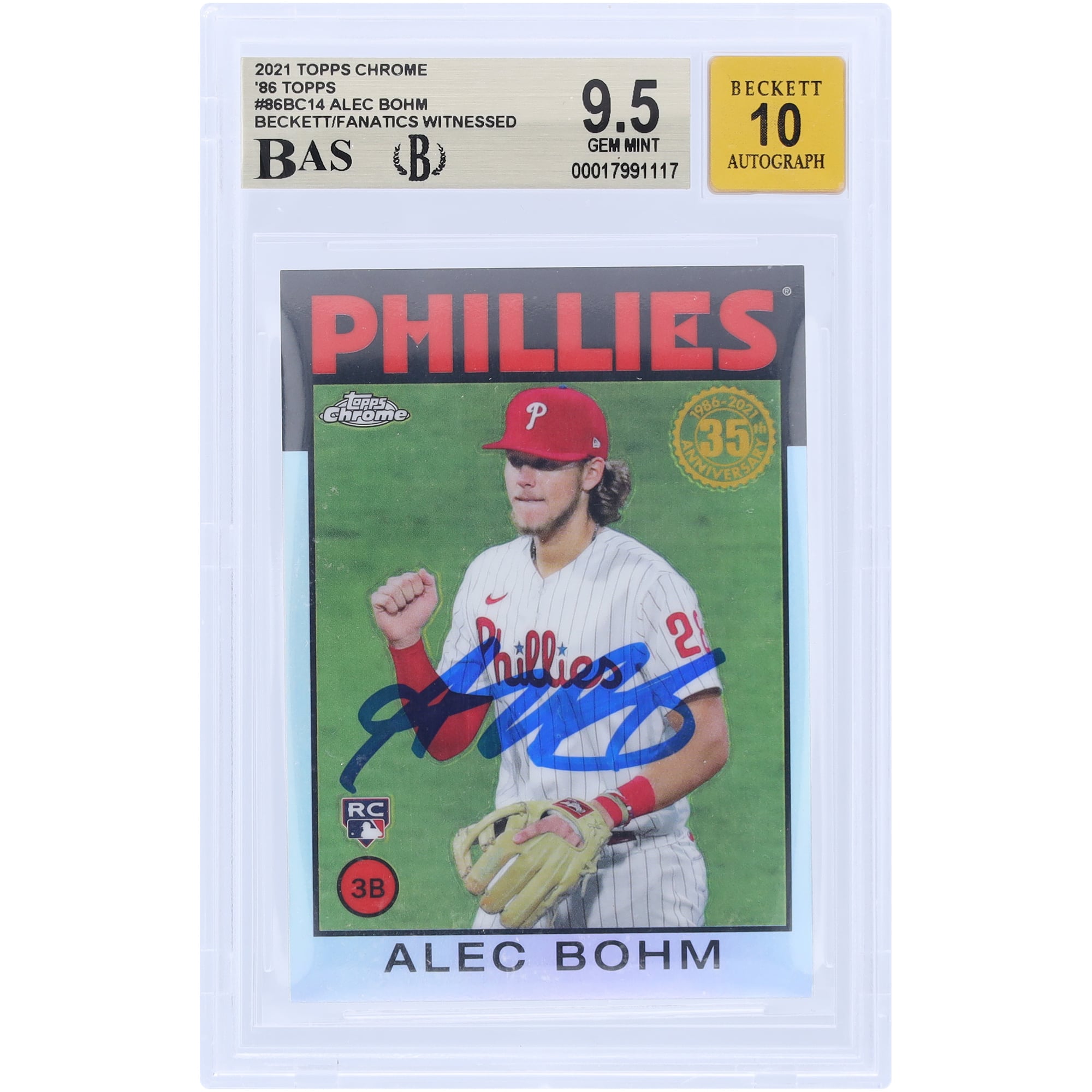 Alec Bohm Philadelphia Phillies Autographed 2021 Topps Chrome '86 Topps #86BC-14 Beckett Fanatics Witnessed Authenticated 9.5/10 Rookie Card