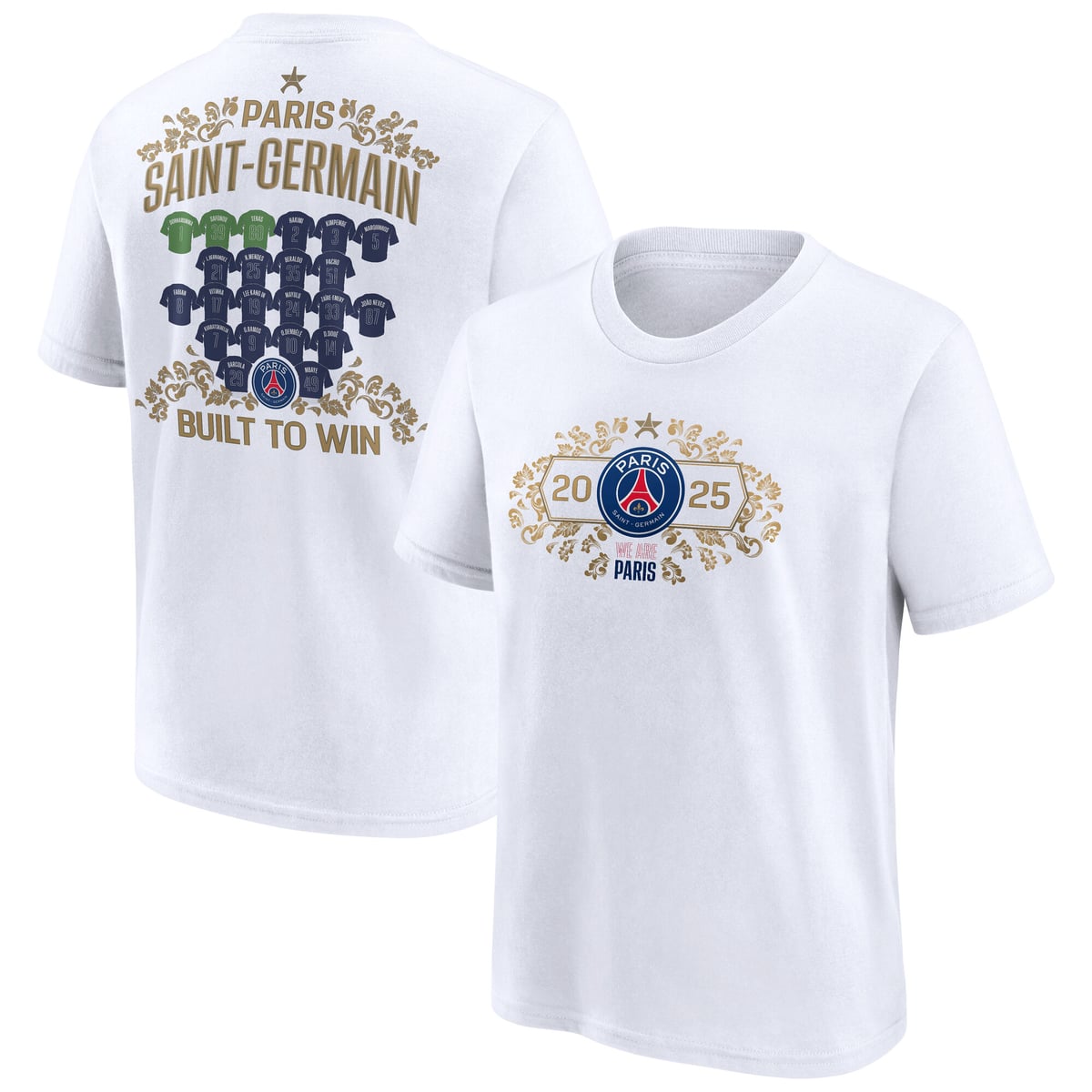 T-Shirt PSG Champions d'Europe Maillot Roster - Blanc - Enfant