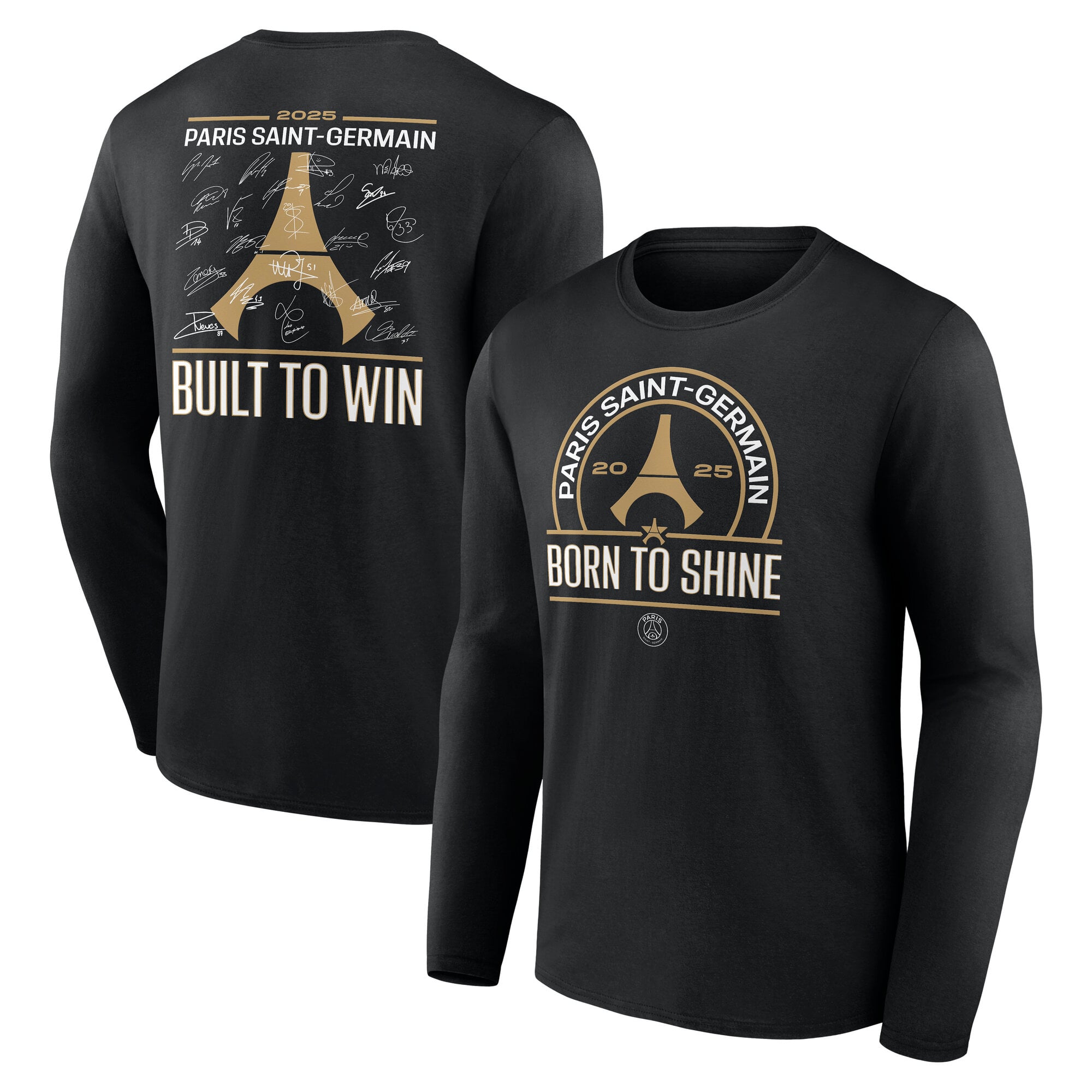 PSG European Champions Signature Roster Graphic Long Sleeve T-Shirt - Black - Mens