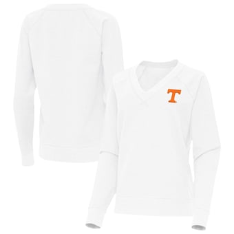Women's Antigua White Tennessee Volunteers Varsity V-Neck Tri-Blend Pullover Sweatshirt