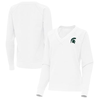 Women's Antigua White Michigan State Spartans Varsity V-Neck Tri-Blend Pullover Sweatshirt