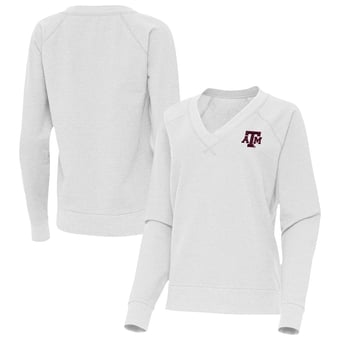 Women's Antigua Heather Gray Texas A&M Aggies Varsity V-Neck Tri-Blend Pullover Sweatshirt