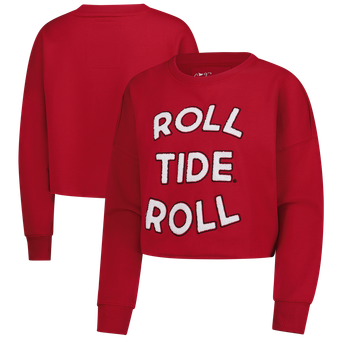 Women's Alabama Crimson Tide Gameday Social Crimson Raw Edge Boxy Cropped Sweatshirt