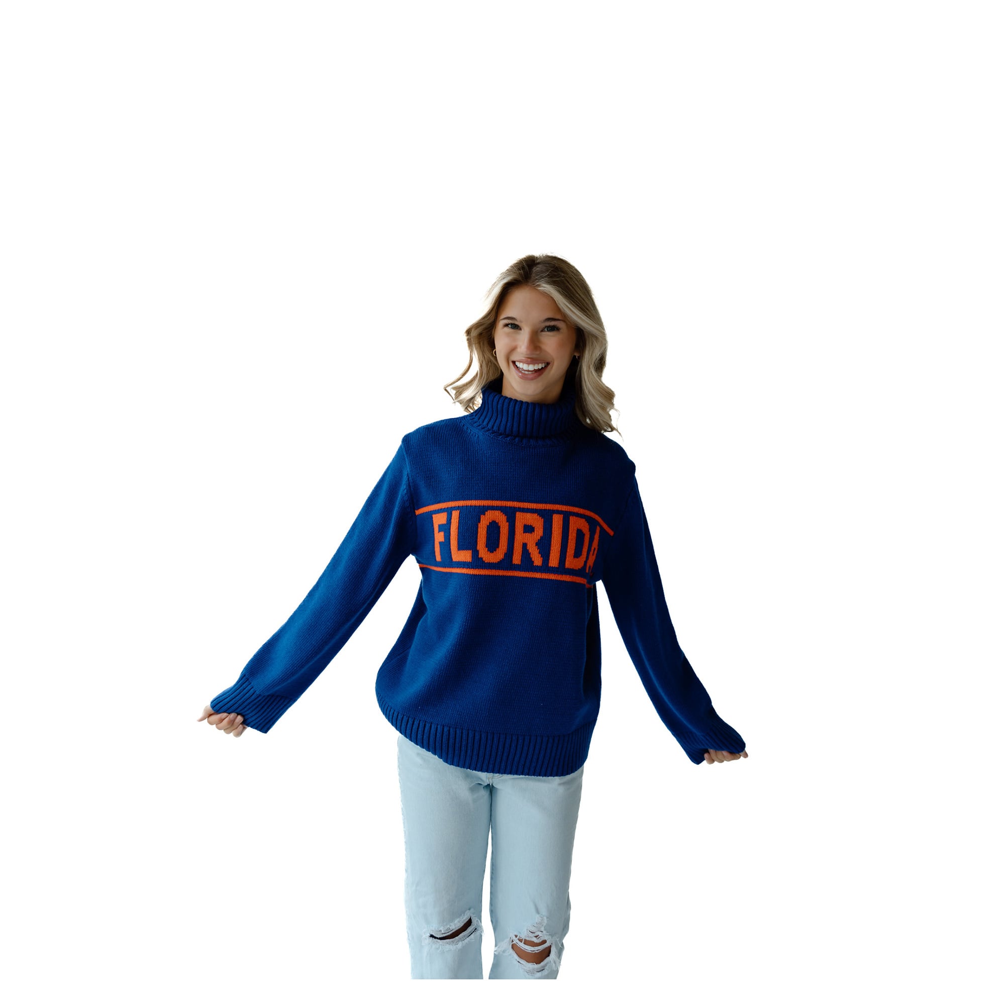 Women's Gameday Social Royal Florida Gators Chenille Turtleneck Sweater