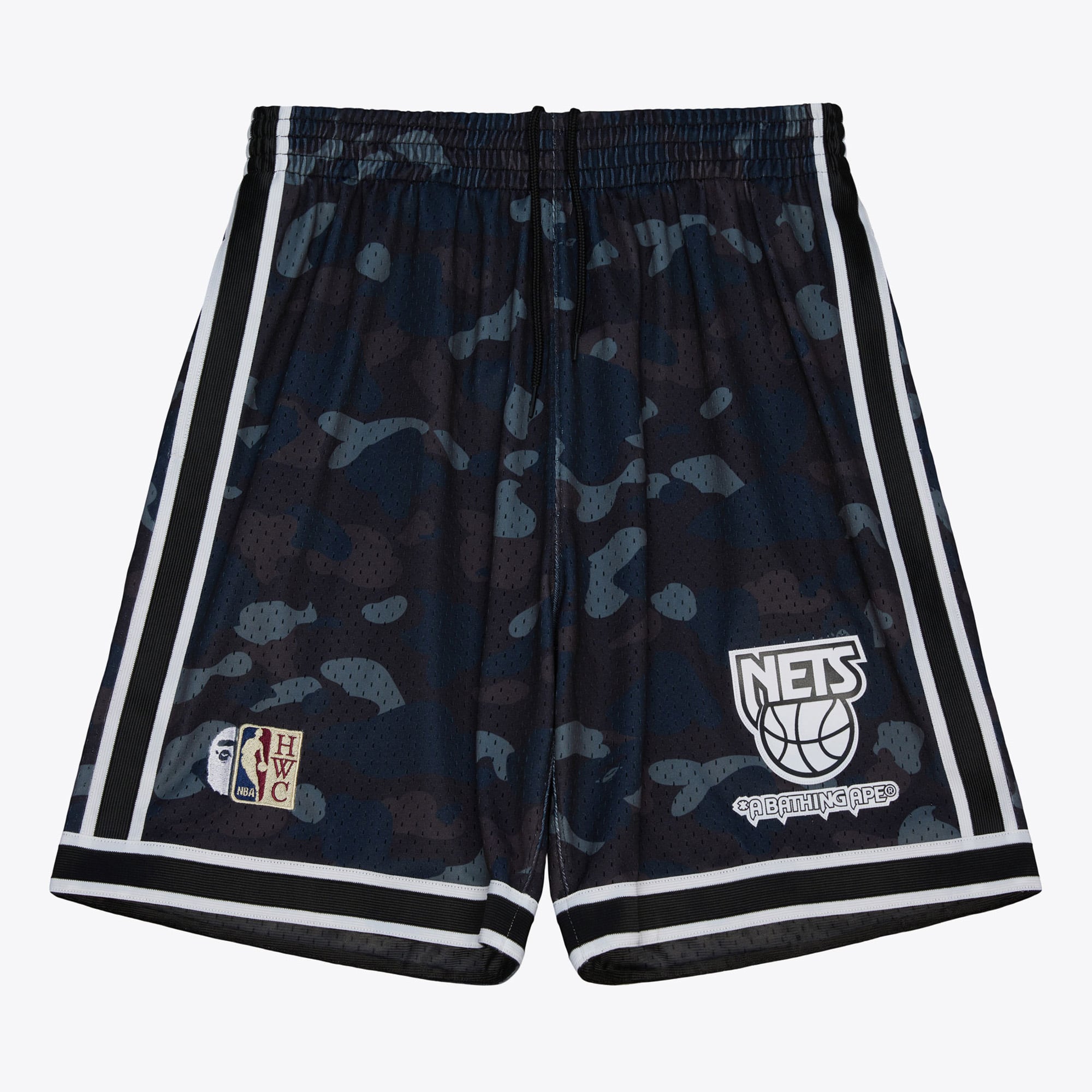 Men's Mitchell & Ness x BAPE Black New Jersey Nets Mesh Shorts