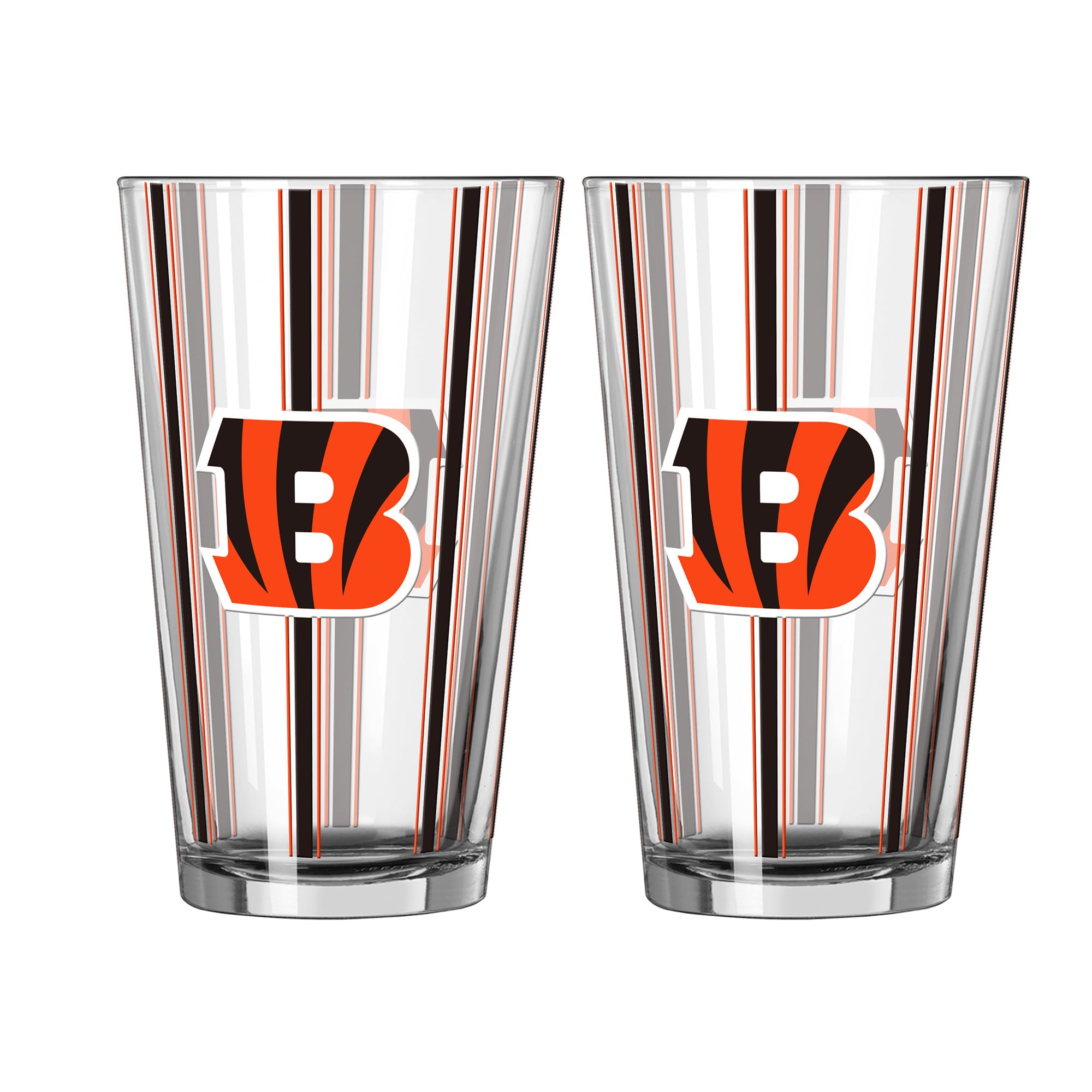Logo Brands Cincinnati Bengals Two-Piece 16oz. Striped Pint Glass Set