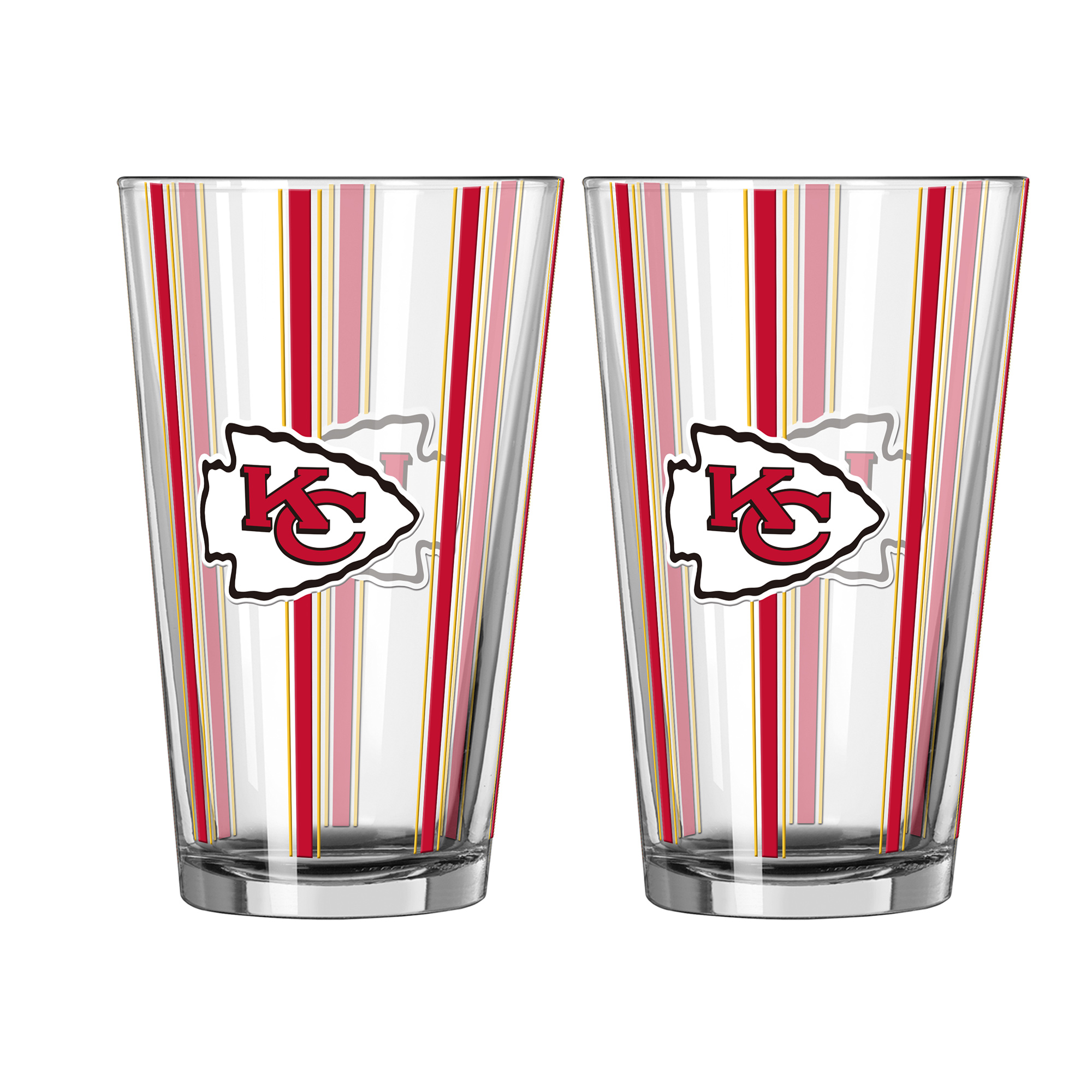 Logo Brands Kansas City Chiefs Two-Piece 16oz. Striped Pint Glass Set