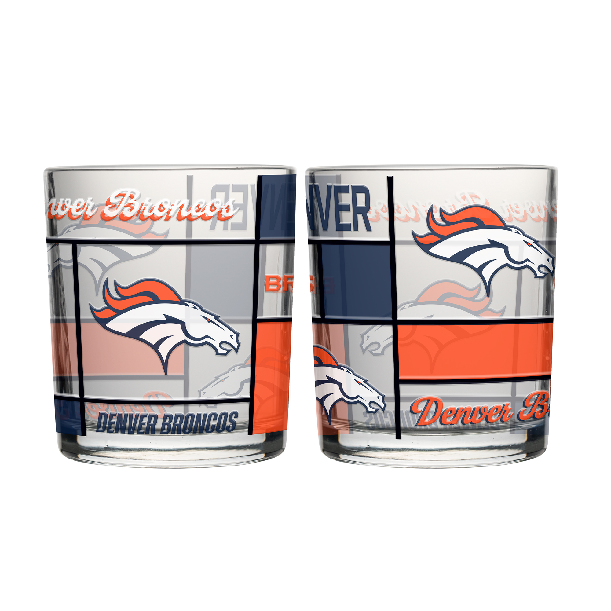 Logo Brands Denver Broncos 12oz. Quilted Stained Two-Pack Rocks Glass Set