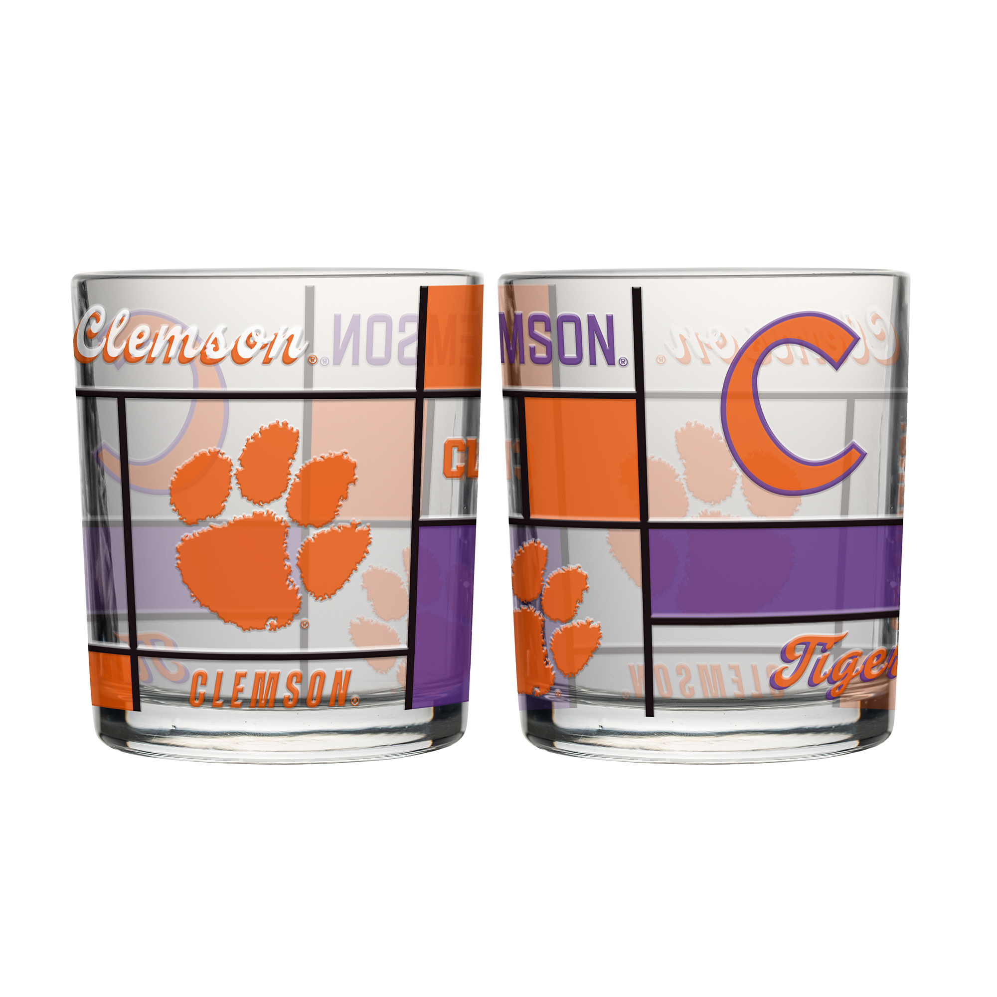 Logo Brands Clemson Tigers 12oz. Quilted Stained Two-Pack Rocks Glass Set