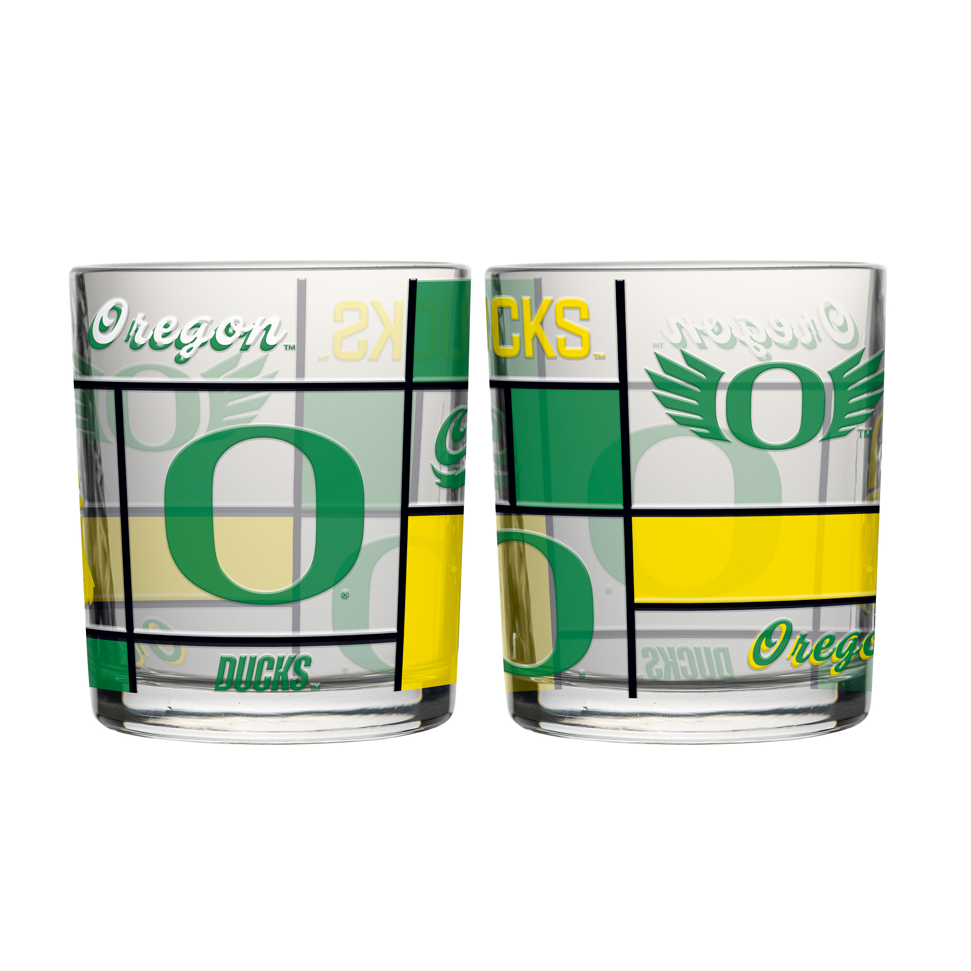 Logo Brands Oregon Ducks 12oz. Quilted Stained Two-Pack Rocks Glass Set