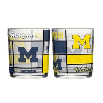 Logo Brands Michigan Wolverines 12oz. Quilted Stained Two-Pack Rocks Glass Set
