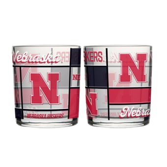 Logo Brands Nebraska Huskers 12oz. Quilted Stained Two-Pack Rocks Glass Set