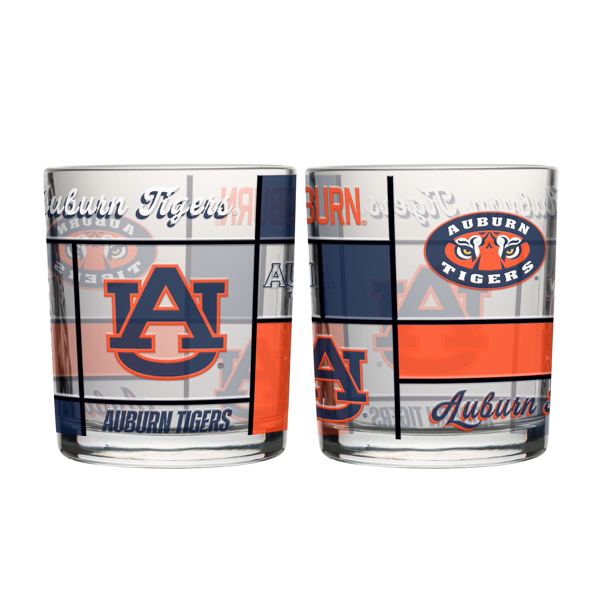 Logo Brands Auburn Tigers 12oz. Quilted Stained Two-Pack Rocks Glass Set