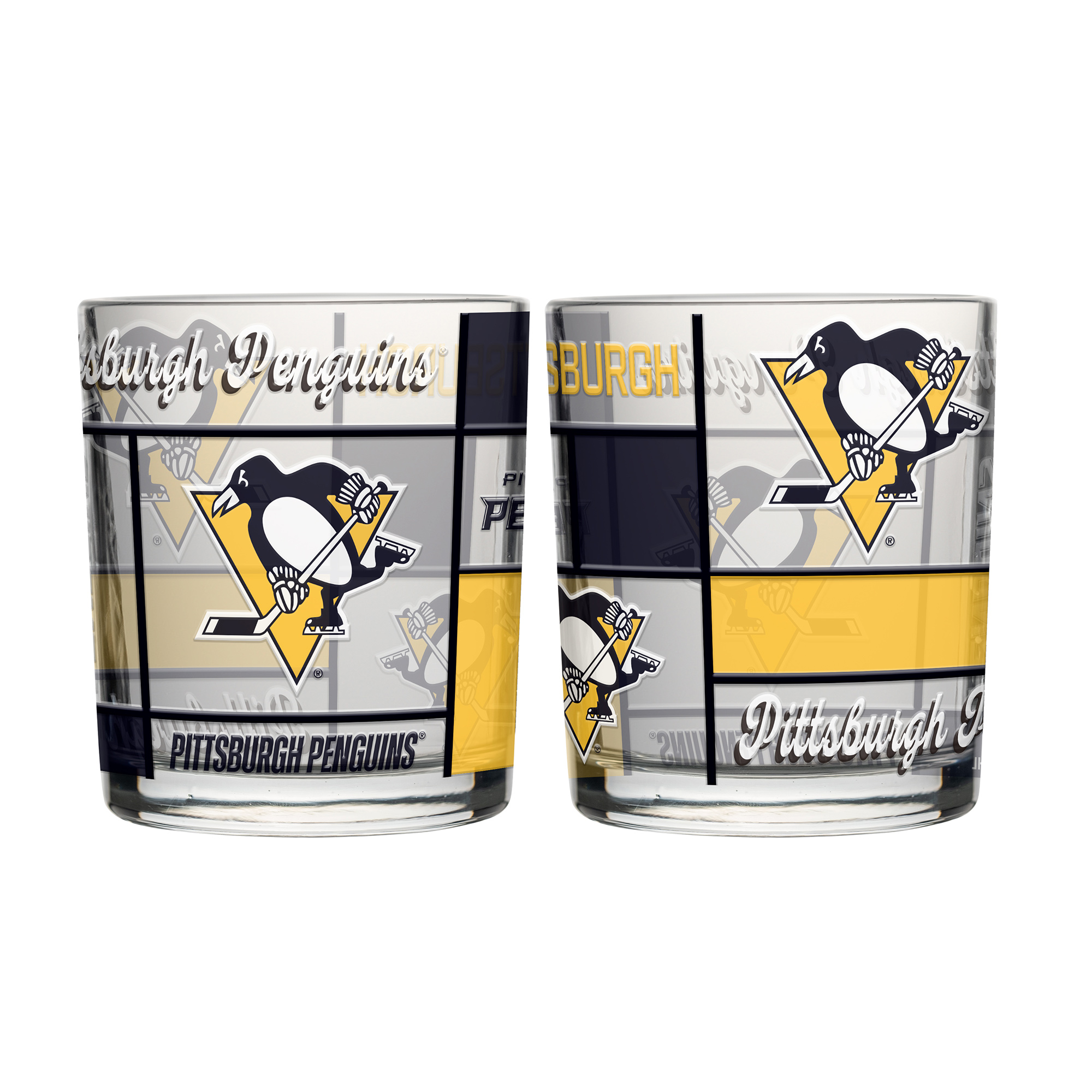 Logo Brands Pittsburgh Penguins 12oz. Quilted Stained Two-Pack Rocks Glass Set
