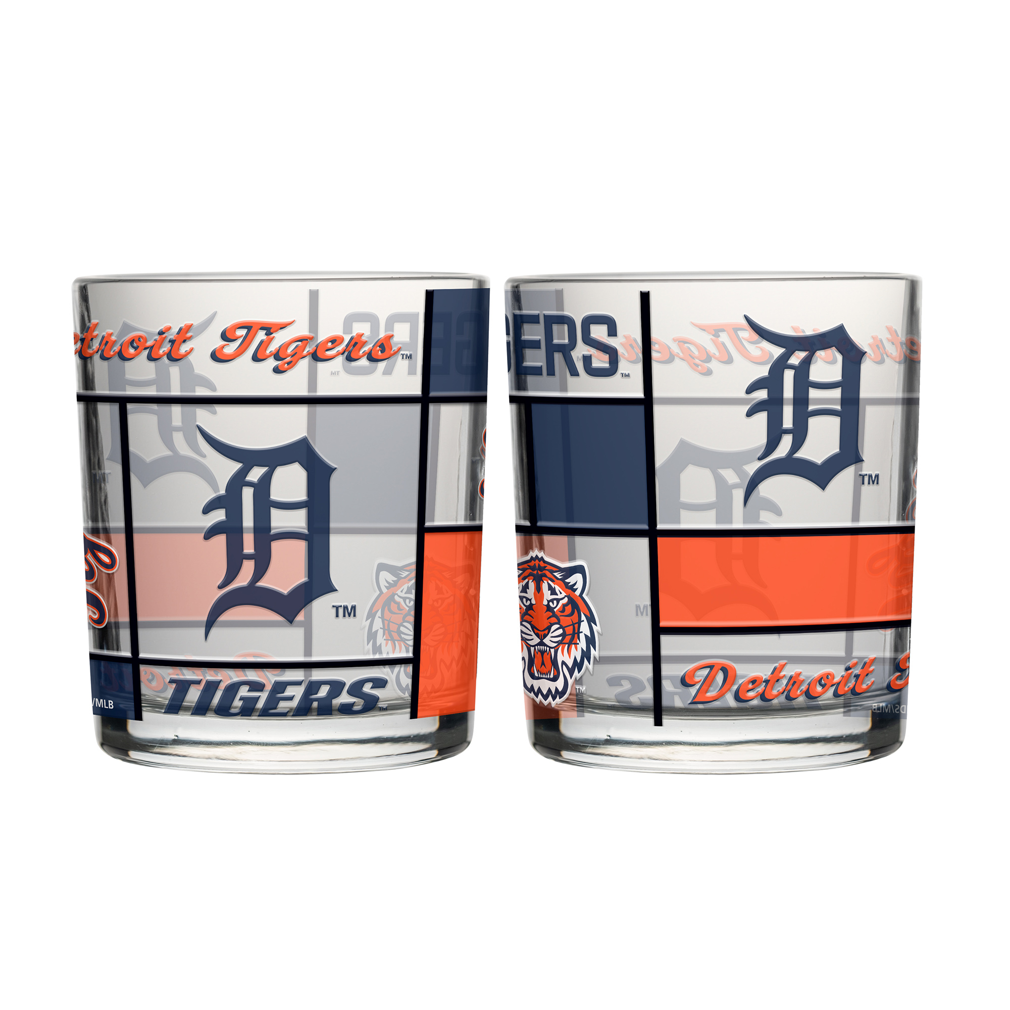 Logo Brands Detroit Tigers 12oz. Quilted Stained Two-Pack Rocks Glass Set