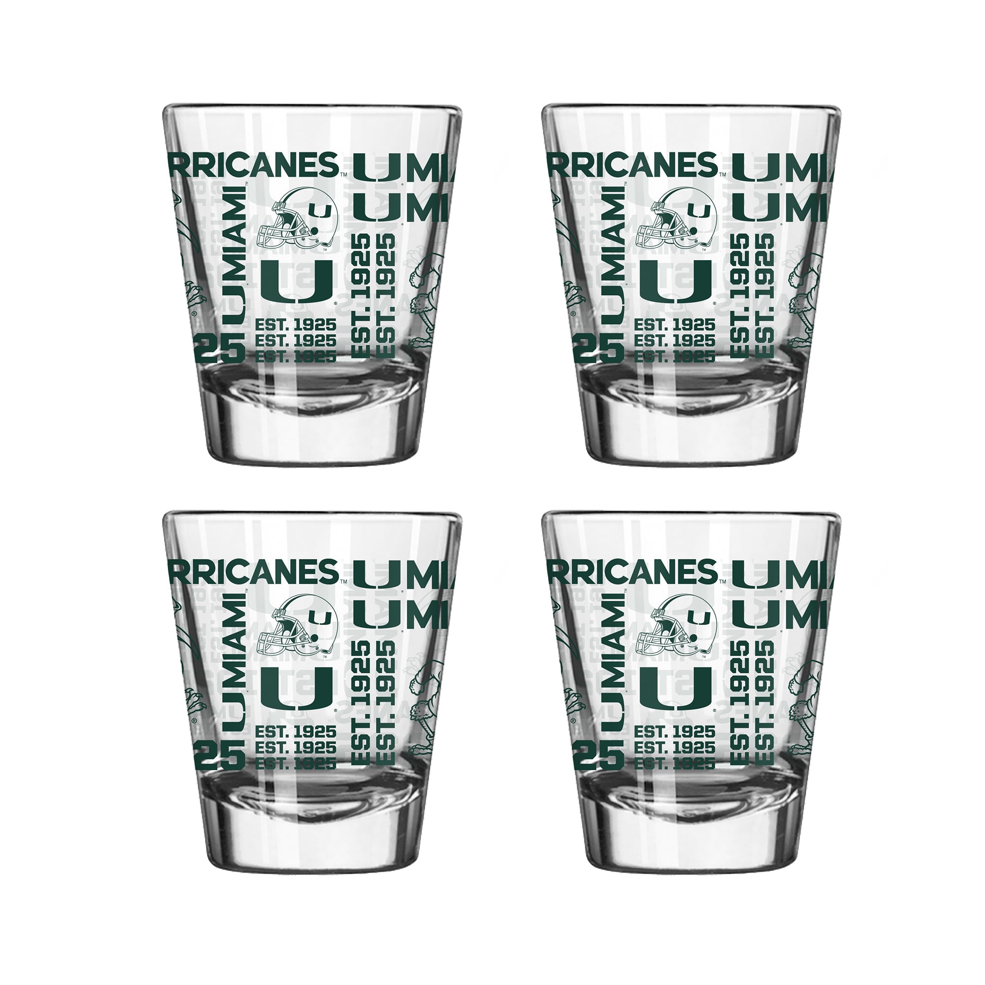 Logo Brands Miami Hurricanes 4-Pack 2oz. Shot Glass Set
