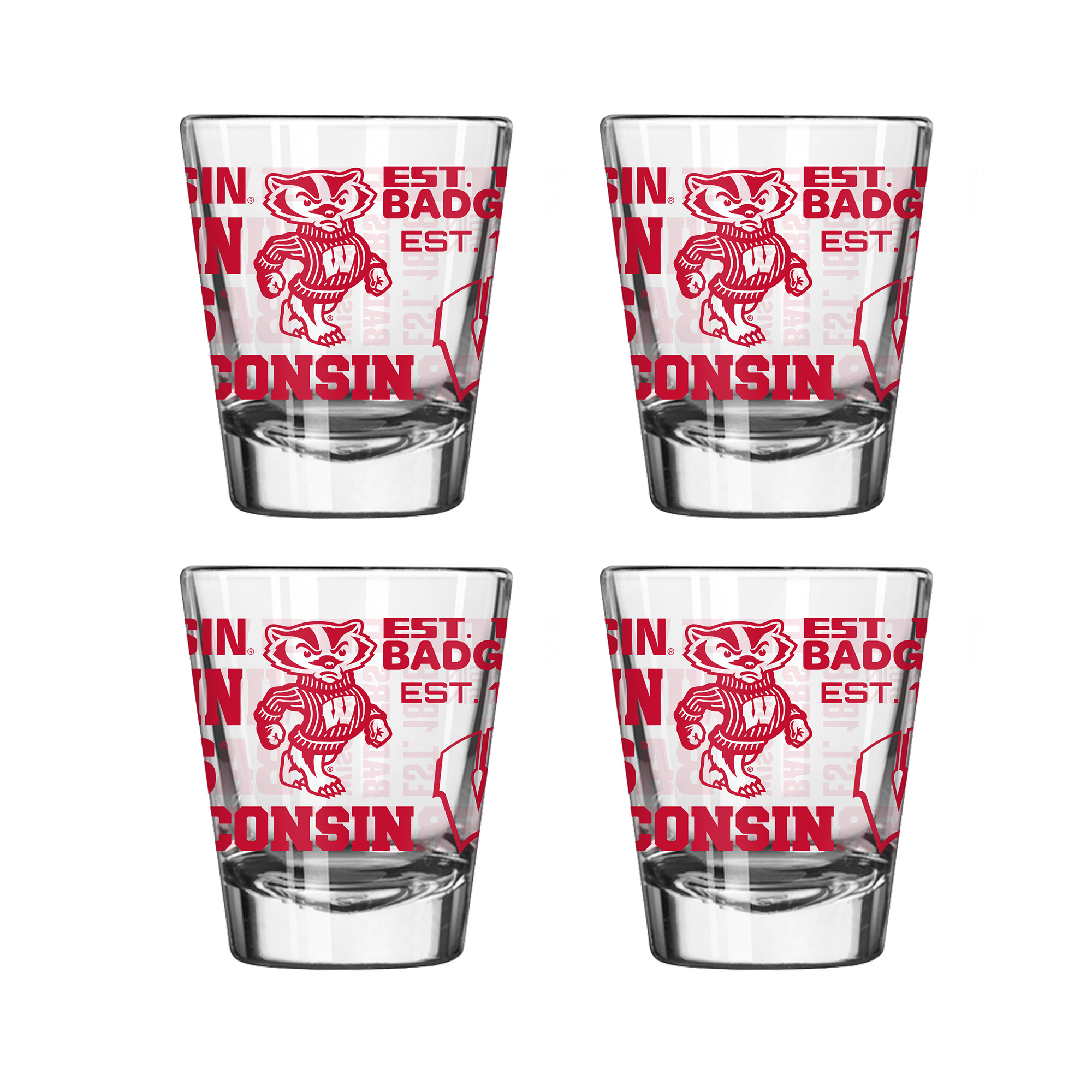 Logo Brands Wisconsin Badgers 4-Pack 2oz. Shot Glass Set