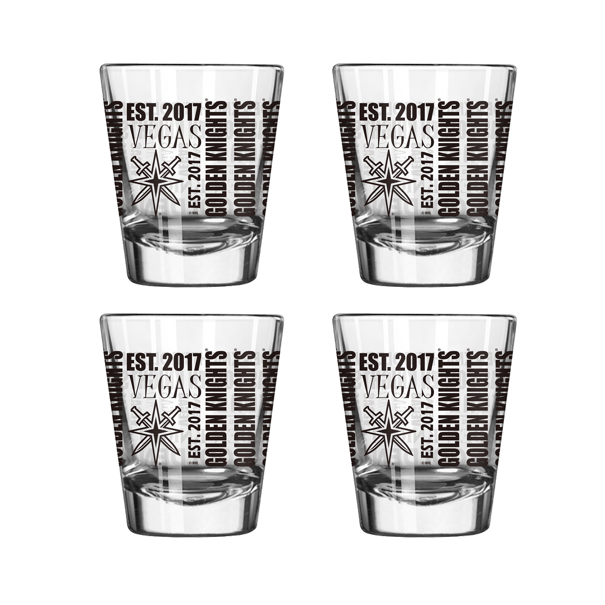 Logo Brands Vegas Golden Knights 4-Pack 2oz. Shot Glass Set