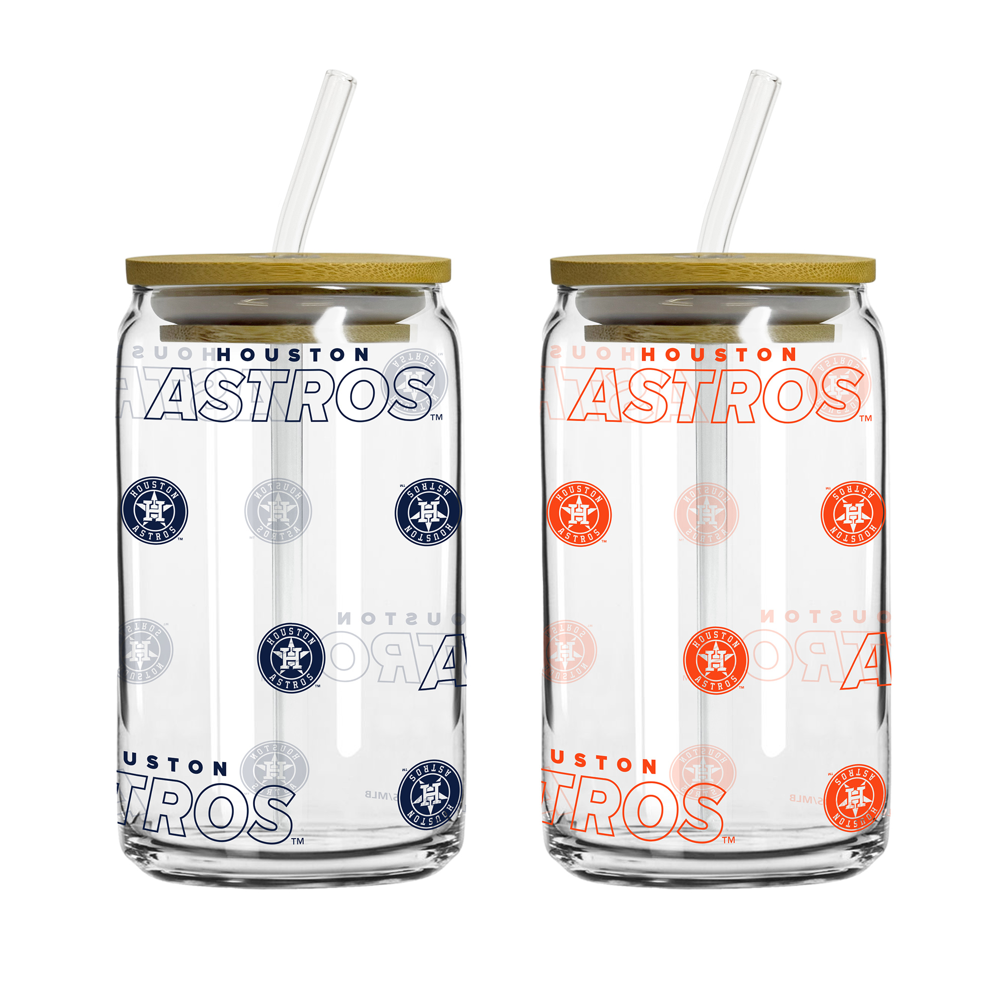 Logo Brands Houston Astros 16oz. Step And Repeat Glass Can with Lid & Straw 2-Pack Logo Brands Houston Astros 16oz. Step And Repeat Glass Can with Lid & Straw 2-Pack