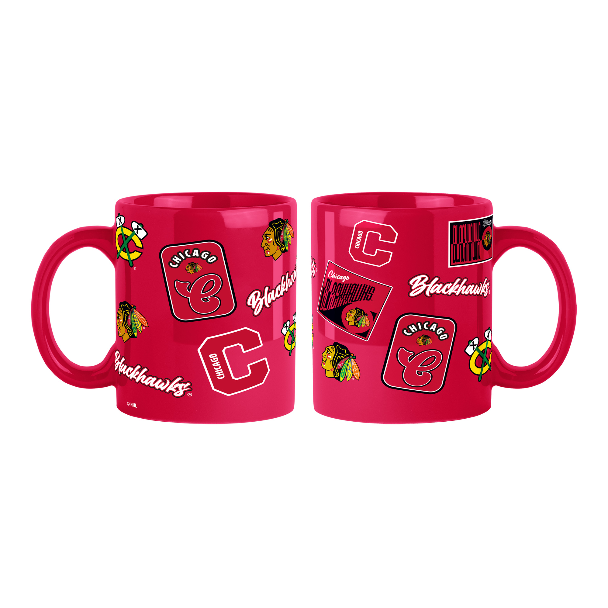 Logo Brands Chicago Blackhawks 2-Pack 15oz. Color Mug Set