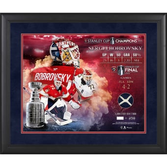 Sergei Bobrovsky Florida Panthers 2025 Stanley Cup Champions Framed 16" x 20" Collage with a Piece of Game-Used Net from the 2025 Stanley Cup Final - Limited Edition of 250