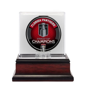 Florida Panthers 2025 Stanley Cup Champions Mahogany Hockey Puck Logo Display Case