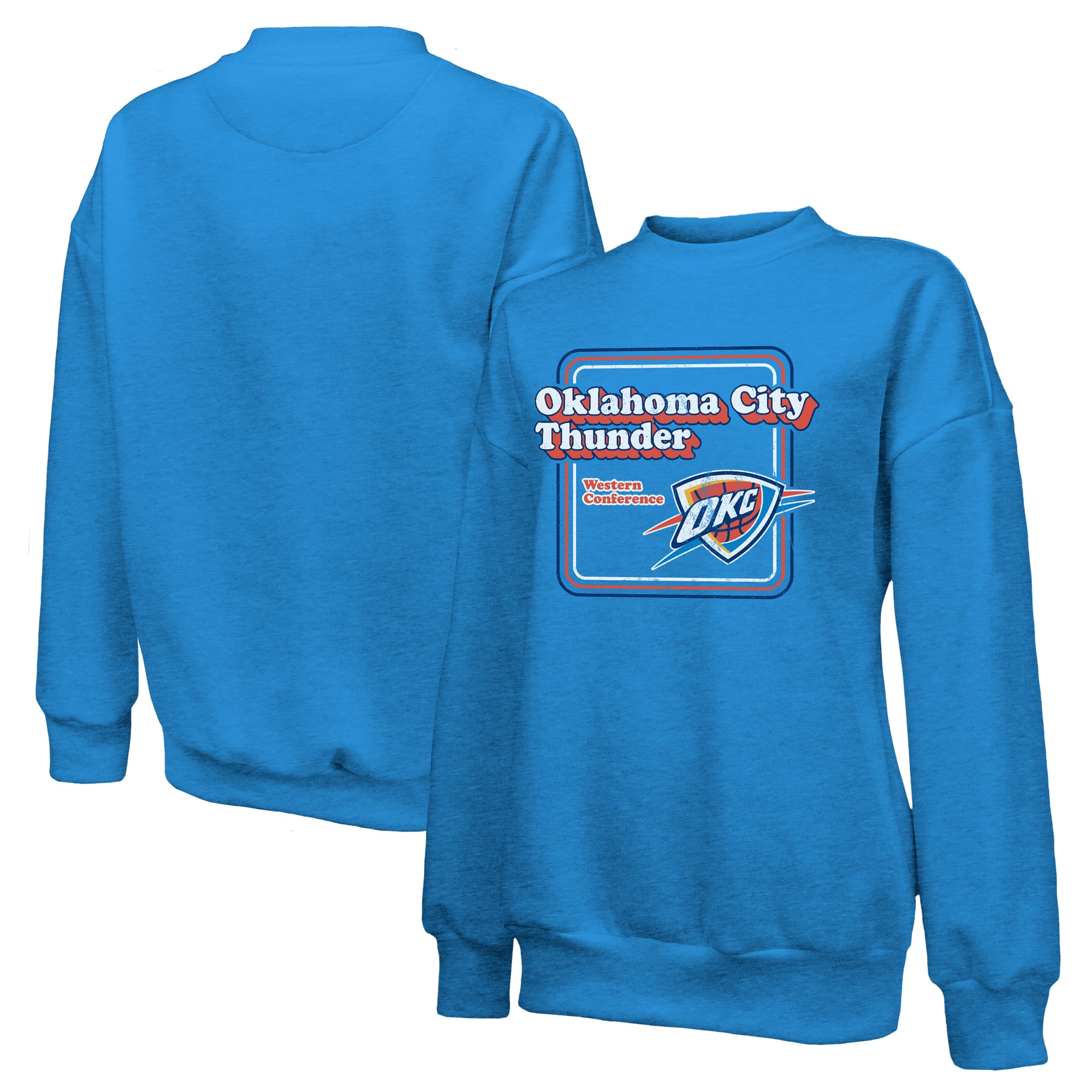 Women's Majestic Threads Blue Oklahoma City Thunder Classic Tri-Blend Pullover Sweatshirt