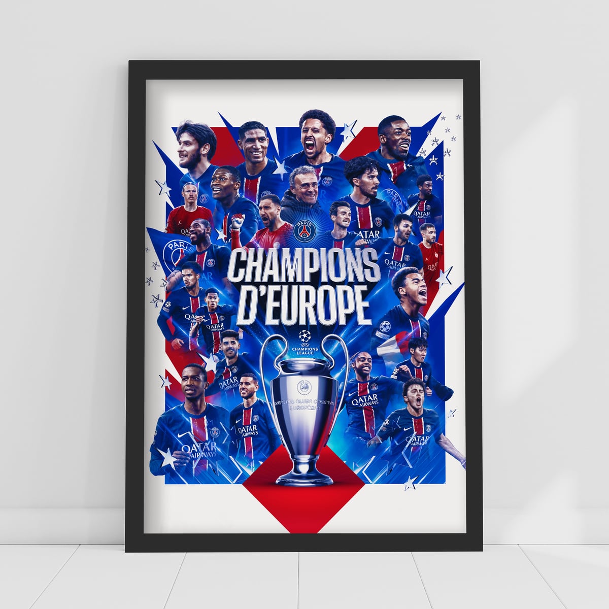 Affiche PSG Champions d'Europe 2025 - Cadre - A4