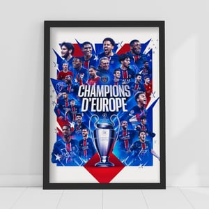 Affiche PSG Champions d'Europe 2025 - Cadre - A4, vue 1