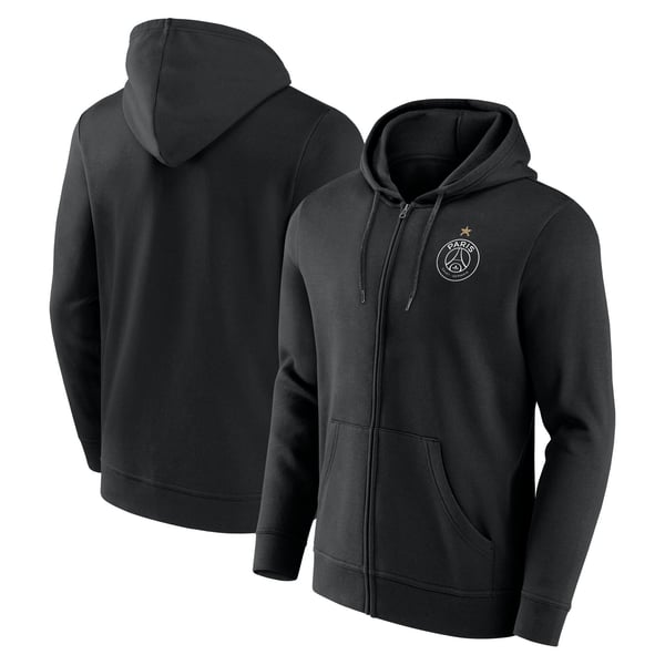 Sweat à capuche zippé PSG Champions d'Europe Étoile Eiffel - Noir