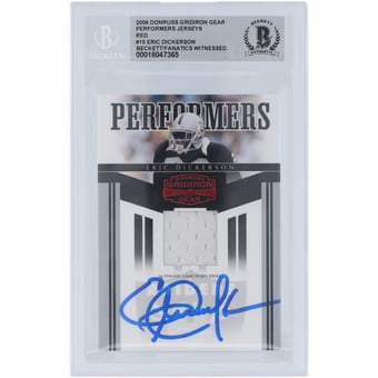 Eric Dickerson Los Angeles Raiders Autographed 2006 Donruss Gridiron Gear Red Performers Jersey Relic #PR-15 Beckett Fanatics Witnessed Authenticated Card