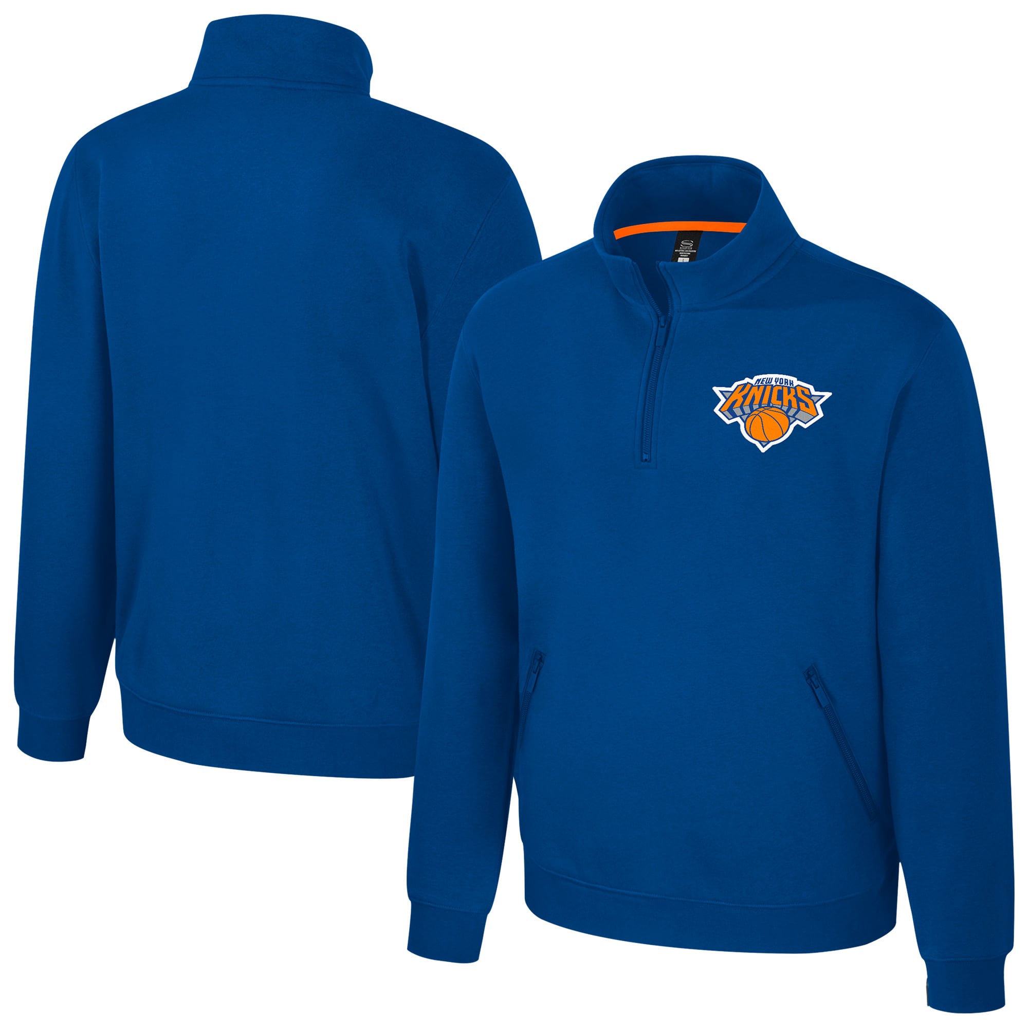 Unisex Stadium Essentials Blue New York Knicks Varsity Trainer Quarter-Zip Pullover