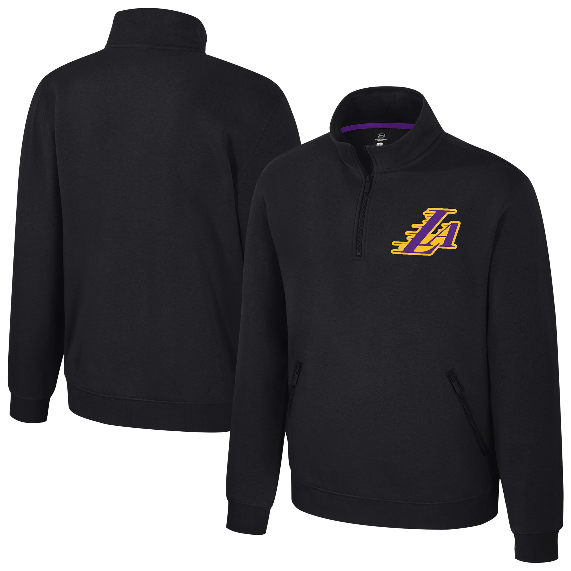 Unisex Stadium Essentials Black Los Angeles Lakers Varsity Trainer Quarter-Zip Pullover