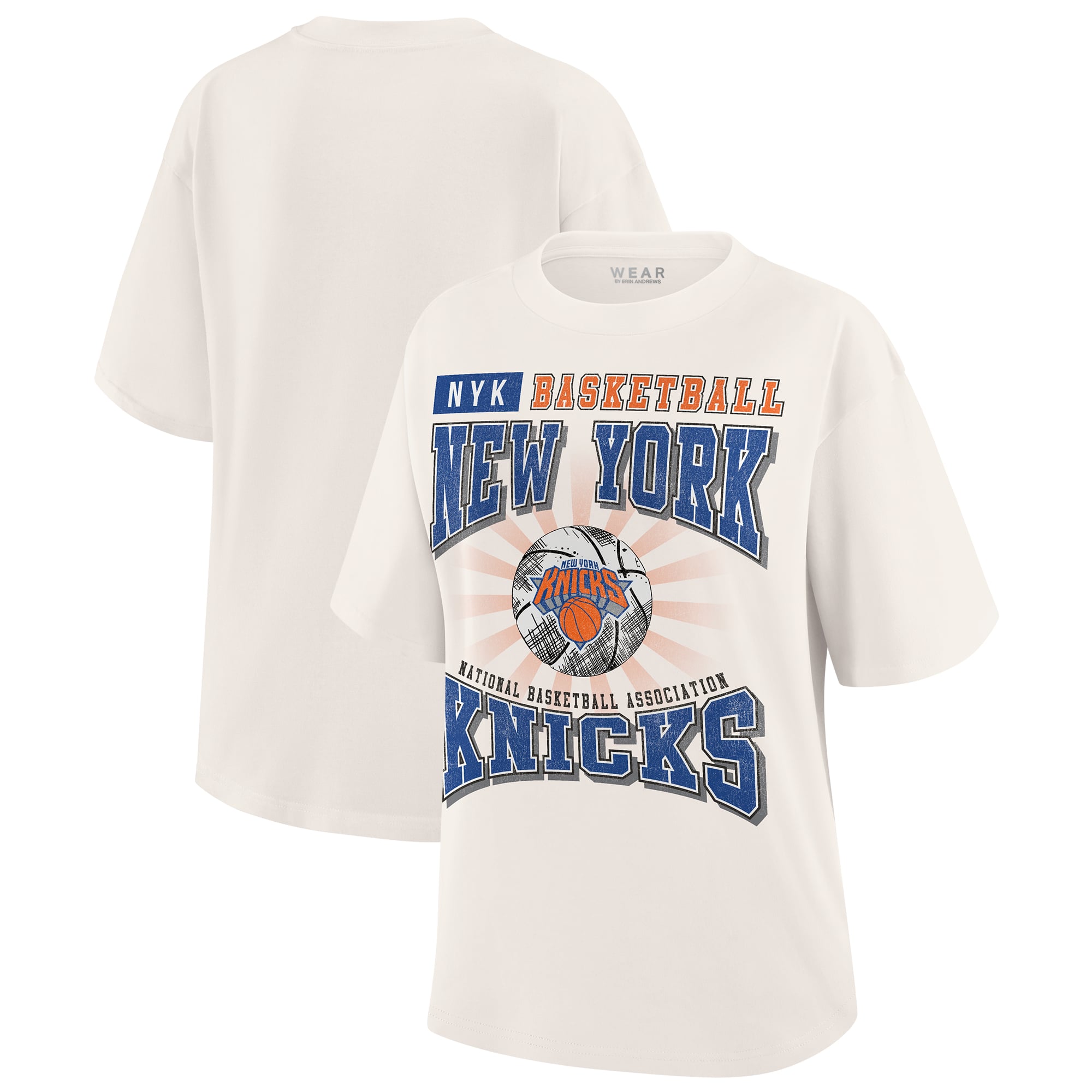 Women's WEAR by Erin Andrews Cream New York Knicks Ball Boyfriend T-Shirt