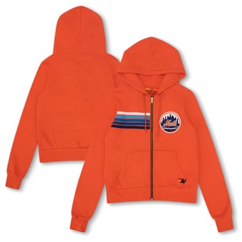 Unisex Aviator Nation x MLB  Orange New York Mets Five-Stripe Tri-Blend Full-Zip Hoodie