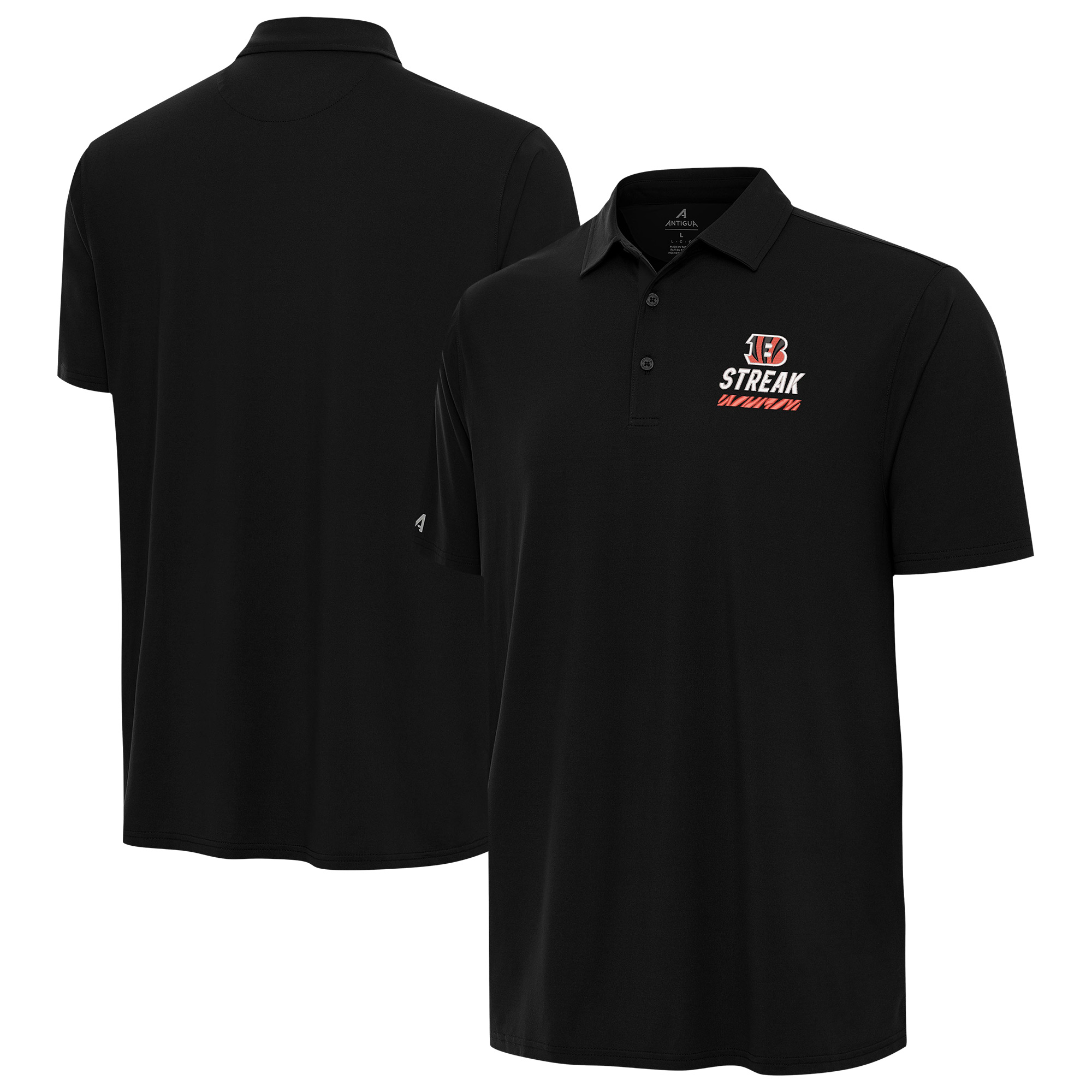 Men's Antigua Black Cincinnati Bengals Streak Era Polo