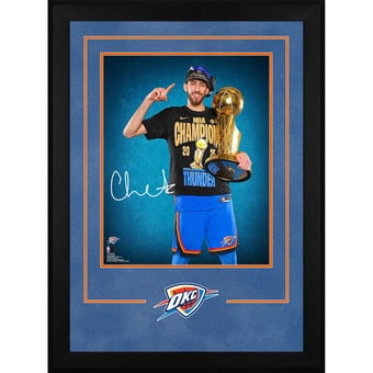 Chet Holmgren Oklahoma City Thunder Autographed Deluxe Framed 16" x 20" 2025 NBA Finals Champions Trophy Photograph