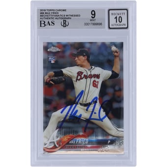 Max Fried Atlanta Braves Autographed 2018 Topps Chrome #66 Beckett Fanatics Witnessed Authenticated 9/10 Rookie Card