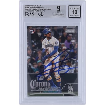 Julio Rodriguez Seattle Mariners Autographed 2022 Topps Stadium Club #148 Beckett Fanatics Witnessed Authenticated 9/10 Rookie Card